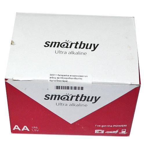 Батарейка AA LR6 алкалиновая SmartBuy (коробка 48шт/по 4шт в блистере)