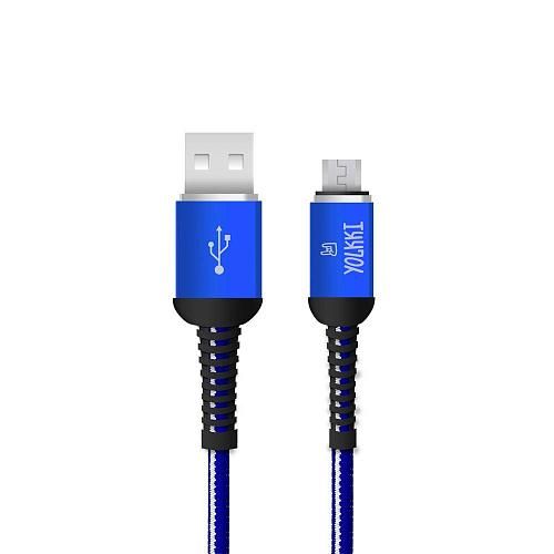 Кабель USB - micro USB YOLKKI Pro 02 синий (1м) /max 2,1A/