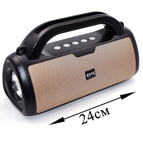 Колонка портативная Sport Music E816 (BLUETOOTH, USB, Micro SD, 3,5, FM) золото + фонарик