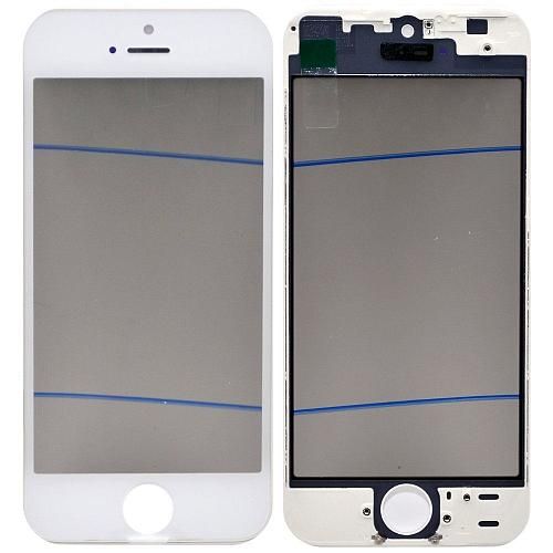 Стекло совместим с iPhone 5S + OCA + поляризатор + рамка белый (олеофобное покрытие) 